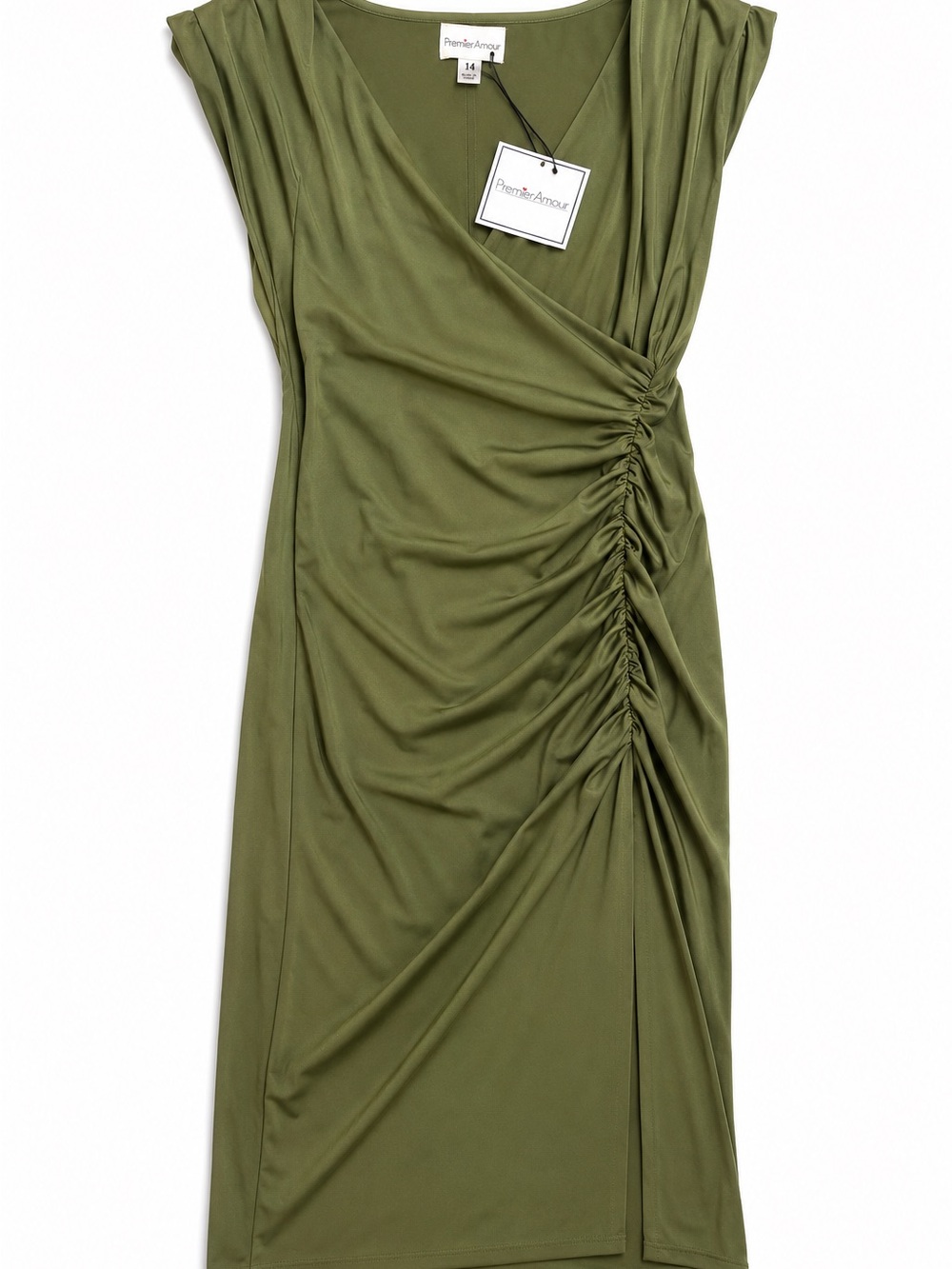 Premier Olive Green Ruched Side Midi Dress